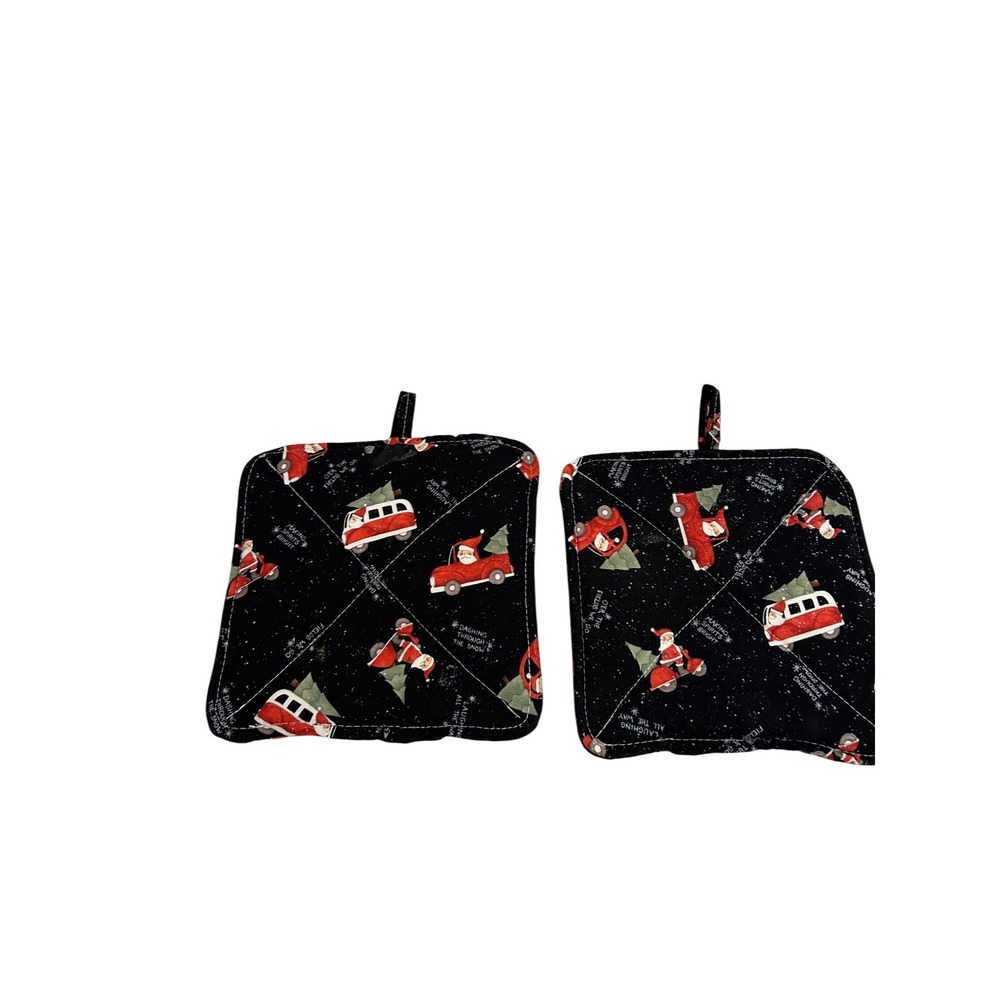 Unbranded Christmas Pot Holders OS Black Santa Truck Quilted Set of 2 Home